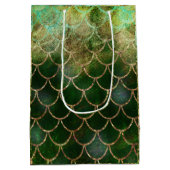 グリーン&金ゴールドきらめくマーメイドフィッシュはかりで測 ミディアムペーパーバッグ (裏面)