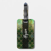 グリーン&金ゴールドきらめくマーメイドフィッシュはかりで測 ラゲッジタグ (裏面縦)