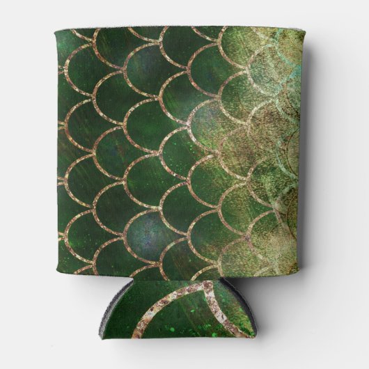 グリーン&金ゴールドきらめくマーメイドフィッシュはかりで測 缶クーラー (正面)