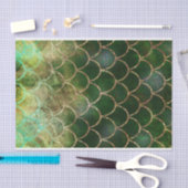 グリーン&金ゴールドきらめくマーメイドフィッシュはかりで測 薄葉紙 (クラフト)