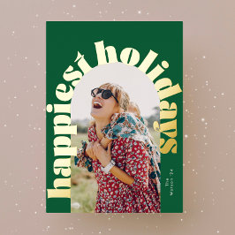 グリーン&金ゴールドはっきりしたタイポグラフィオーバル写真クリスマス 箔シーズンカード