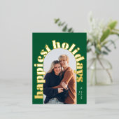 グリーン&金ゴールドはっきりしたタイポグラフィオーバル写真クリスマス 箔シーズンポストカード (立ち正面)