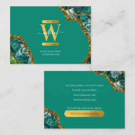 グリーン&金ゴールドアゲートゲードグリッターモノグラムマーブル 名刺