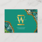 グリーン&金ゴールドアゲートゲードグリッターモノグラムマーブル 名刺 (正面)