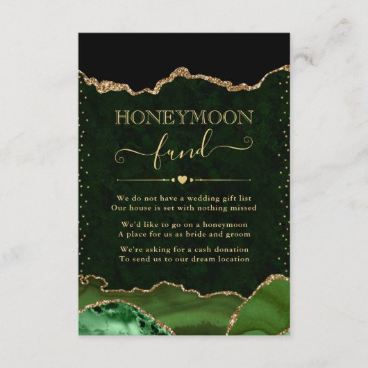 グリーン&金ゴールドアゲ結婚ートのハネムーンファンド エンクロージャーカード (正面)