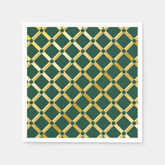 グリーン&金ゴールドアラビアインスパイア紙ナプキンス スタンダードカクテルナプキン (正面)