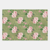 グリーン&金ゴールドウィズピンクローゼ ラッピングペーパーシート (正面2)