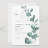 グリーン&金ゴールドウォーターカラーユーカリプタスバプテスマ 招待状 (正面)