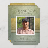 グリーン&金ゴールドエレガンスサンキューメモリアルカード 案内状 (正面/裏面)