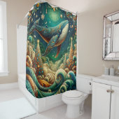 「グリーン&金ゴールドエレガントホエールクリスマスワンダーランド」 シャワーカーテン (インサイチュ)