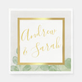 グリーン&金ゴールドエレガントユーカリプタスマリスト スタンダードランチョンナプキン (正面)