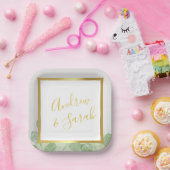 グリーン&金ゴールドエレガントユーカリプタスマリスト ペーパープレート (パーティー)