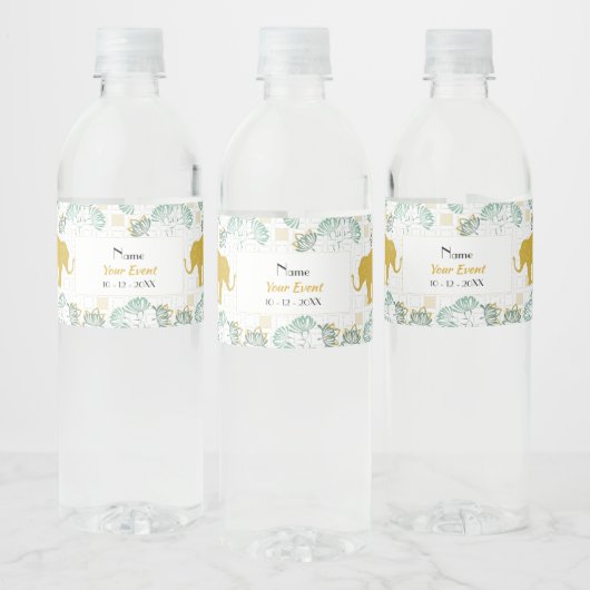 グリーン&金ゴールドエレファントサファリ |赤ちゃんシャワー ペットボトルラベル (ボトル)