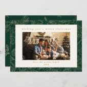 グリーン&金ゴールドカスタムフォトクリスマスホリデーカード シーズンカード (正面/裏面)