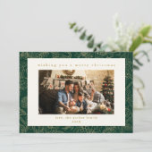 グリーン&金ゴールドカスタムフォトクリスマスホリデーカード シーズンカード (スタンド正面)