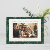 グリーン&金ゴールドカスタムフォトクリスマスホリデーカード シーズンカード (スタンド正面)