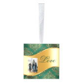 グリーン&金ゴールドカスタム木製キューブフォトオーナメント キューブオーナメント (右)