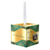 グリーン&金ゴールドカスタム木製キューブフォトオーナメント キューブオーナメント (裏面アングル)