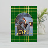 グリーン&金ゴールドギンガムクリスマスホリデーフォト 箔シーズンカード (立ち正面)