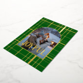 グリーン&金ゴールドギンガムクリスマスホリデーフォト 箔シーズンカード (回転した状態)