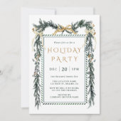 グリーン&金ゴールドクリスマスガーランドホリデーパーティー 招待状 (正面)