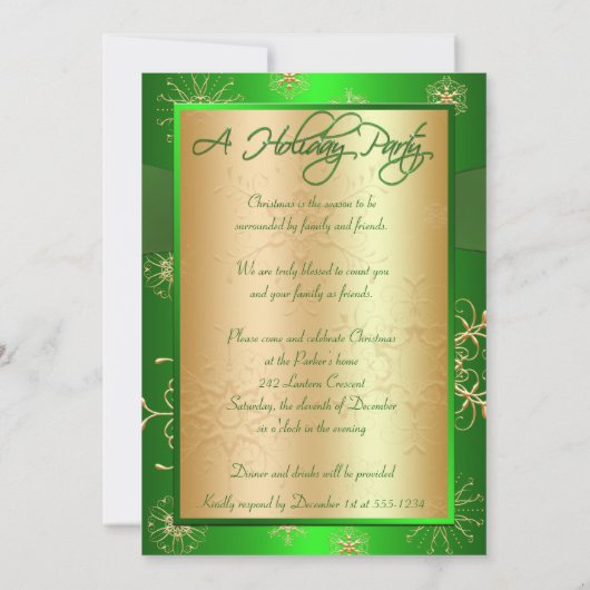 グリーン&金ゴールドクリスマスパーティの招待状 招待状 (裏面)