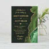 グリーン&金ゴールドグリッターアゲートとマーブル結婚ズ 招待状 (スタンド正面)