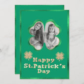 グリーン&金ゴールドグリッターカスタムフォトセントパトリック シーズンカード (正面/裏面)