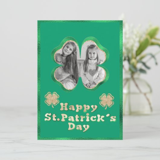グリーン&金ゴールドグリッターカスタムフォトセントパトリック シーズンカード (スタンド正面)