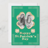 グリーン&金ゴールドグリッタークローバーフォトケルト結び目模様 シーズンカード (正面)