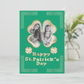 グリーン&金ゴールドグリッタークローバーフォトケルト結び目模様 シーズンカード (スタンド正面)