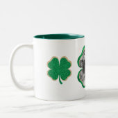 グリーン&金ゴールドグリッタークローバー写真 ツートーンマグカップ (左)