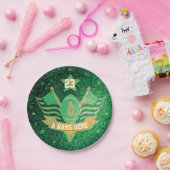 グリーン&金ゴールドグリッタースクールサッカーチームスポーツ ペーパープレート (パーティー)