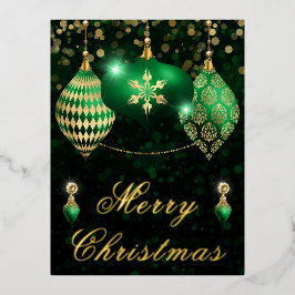 グリーン&金ゴールドグリッターバウブルクリスマス 箔シーズンポストカード