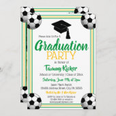 グリーン&金ゴールドサッカー卒業パーティー 招待状 (正面/裏面)