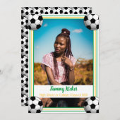 グリーン&金ゴールドサッカー卒業 案内状 (正面/裏面)