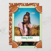 グリーン&金ゴールドサッカー卒業 案内状 (正面/裏面)