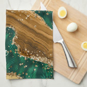 グリーン&金ゴールドサファリアニマルグリッターアゲートモノグラム キッチンタオル (四つ折り)