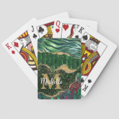 グリーン&金ゴールドサファリアニマルグリッターアゲートモノグラム トランプ (裏面)