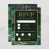 グリーン&金ゴールドサファリアニマルグリッターアゲート結婚ト 出欠カード (正面/裏面)