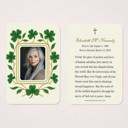 グリーン&金ゴールドシャムロックアイリッシュ葬儀メモリアル (正面&裏面)