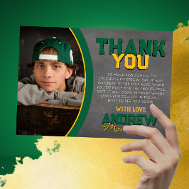 グリーン&金ゴールドシャルボード卒業サンキューカード 招待状