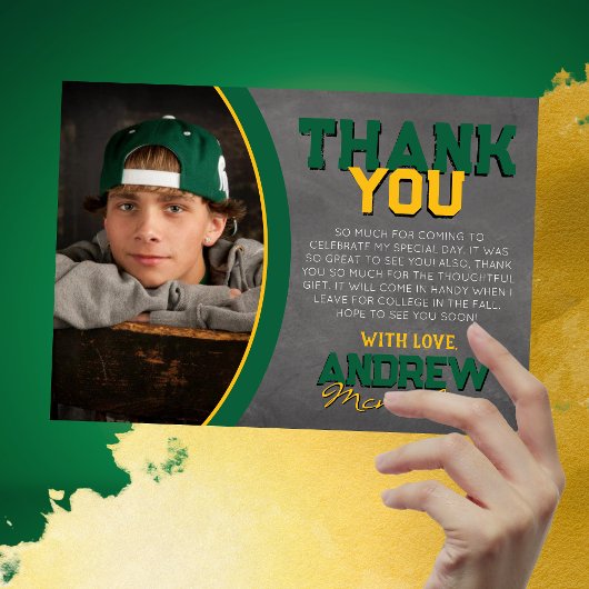 グリーン&金ゴールドシャルボード卒業サンキューカード 招待状