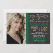 グリーン&金ゴールドシャルボード卒業写真 招待状 (正面)