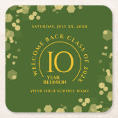 グリーン&金ゴールドスクール懇親会 スクエアペーパーコースター (正面)