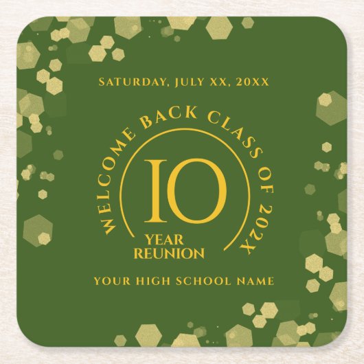 グリーン&金ゴールドスクール懇親会 スクエアペーパーコースター (正面)