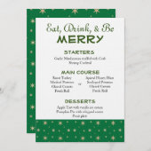 グリーン&金ゴールドスターズクリスマスメニュー 招待状 (正面/裏面)