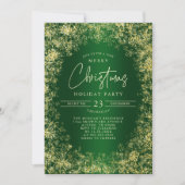 グリーン&金ゴールドスノーフレークスクリスマスホリデーパーティー 招待状 (正面)