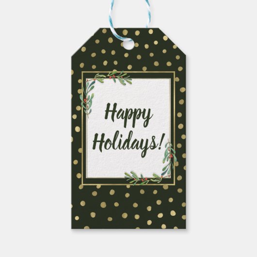 グリーン&金ゴールドスノーホリデーパーティーフェスティバルパーティー ギフトタグ (正面)
