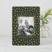 グリーン&金ゴールドスノーホリデーファミリーフォト 招待状 (スタンド正面)